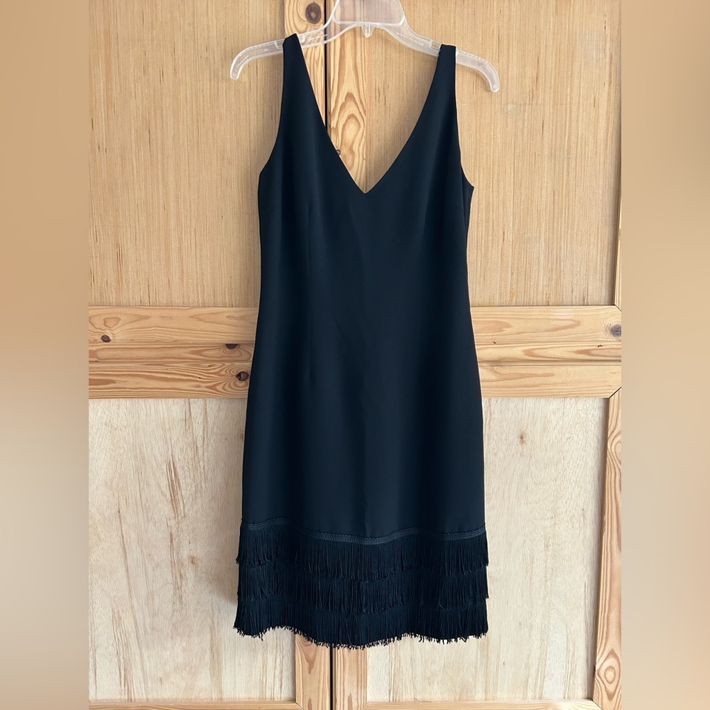KTR Elegant Black Fringe Dress Sz 8 Flapper Retro Vintage